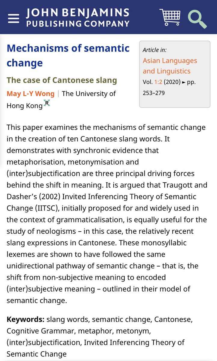 maylywong's tweet photo. Are you interested in #Cantonese #slang used in #HongKong? My paper on Mechanisms of #SemanticChange explain how ten monosyllabic lexemes are conferred non-literal meanings in common slang terms. #CognitiveLinguistics https://t.co/0cH6Yw6naW https://t.co/WjMCZhl2W3