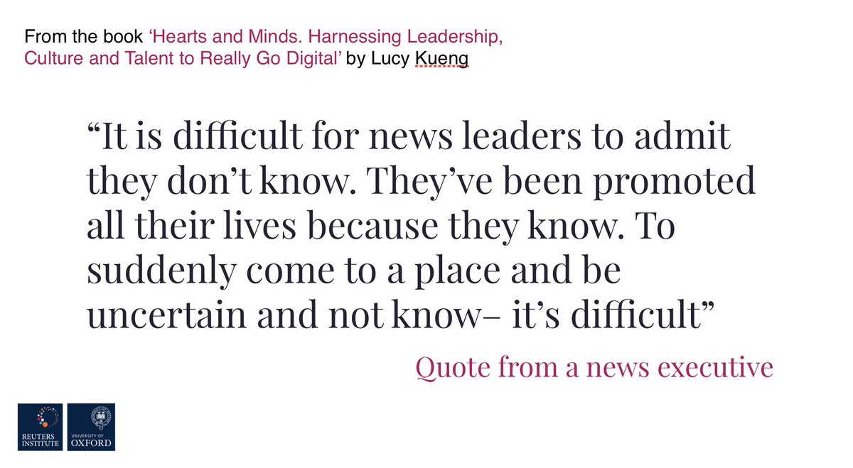 The book includes sections on culture, talent, diversity and structure. Here are 5 takeaways from the chapter on leadership1. Digital transformation only works if the top leader drives it. This requires learning to be humble and that's never easy as this quote suggests
