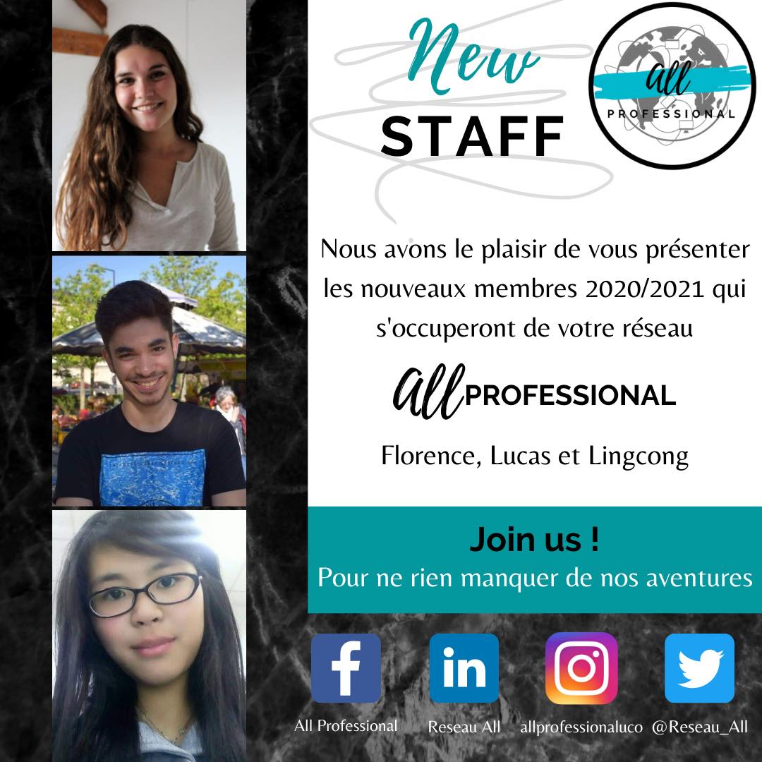 Reseau_All's tweet photo. Bonjour les Tweetos,

Découvrez les nouveaux membres pour l'année 2020 - 2021 ! 
Plus d'infos sur chacun à venir très très prochainement 😉
Stay tuned!

#NewMembers #ALLPro #NeManquezRien https://t.co/HeFSAHy3N6