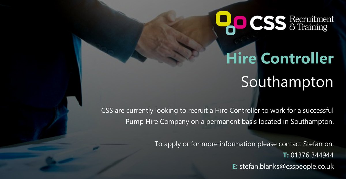 CssRecruitment1's tweet image. Looking for your next move❓

CSS are currently looking to #recruit a #HireController to work for a company located in #Southampton 👇

📞 To apply or for more information please call Stefan on 01376 344944!

#JobSearch #Jobs #Recruiting #Lookingforwork #SouthamptonJobs