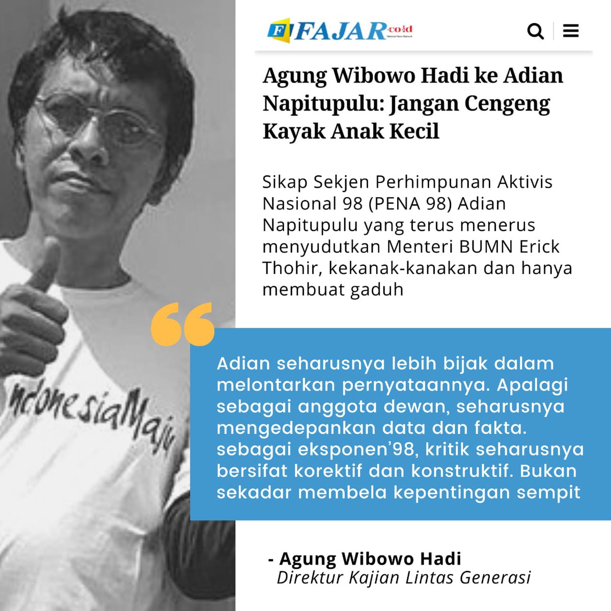 nadyawih's tweet photo. Agung wibowo pun selalu mendukung kinerja dan gebrakan yang di miliki oleh mentri BUMN @erickthohir @KemenBUMN 
#JanganGanggu https://t.co/qPxwSBHz5H