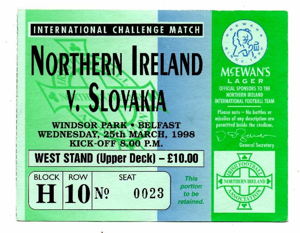 Norther Ireland v Slovakia match ticket 1998. #GAWA #NIRSVK #Euoro2020