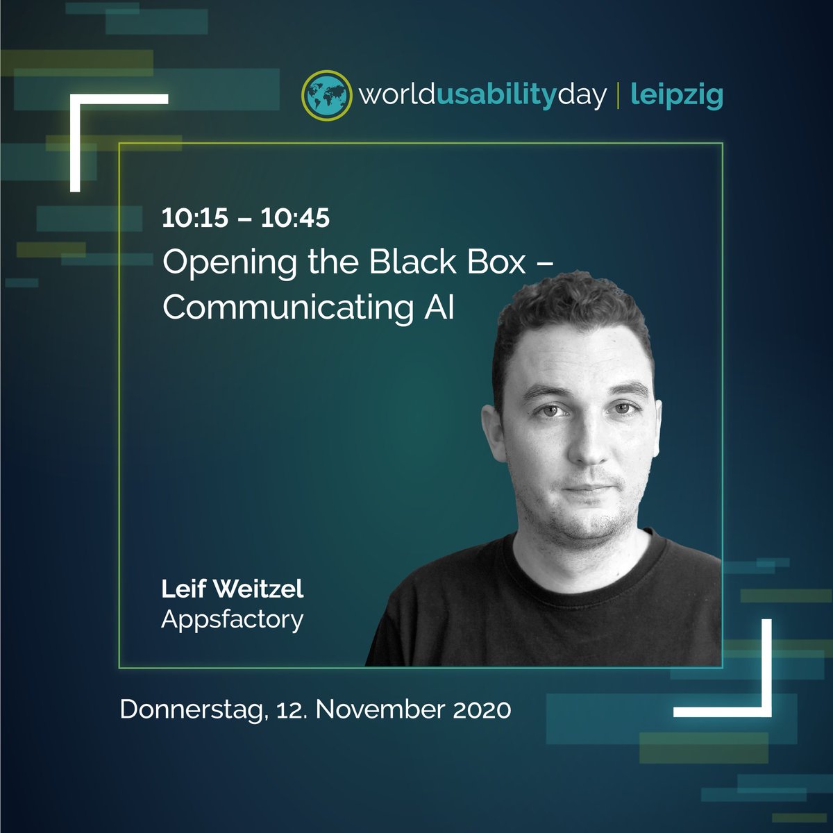 WUD_Leipzig's tweet photo. Weiter gehts mit dem ersten Speaker Leif Weitzel zum Thema: Opening the Black Box - Communicating AI 
#worldusabilityday2020 #WUD_Leipzig #WUD2020 #itsonix #datarespons https://t.co/sR9Fu3zj1X