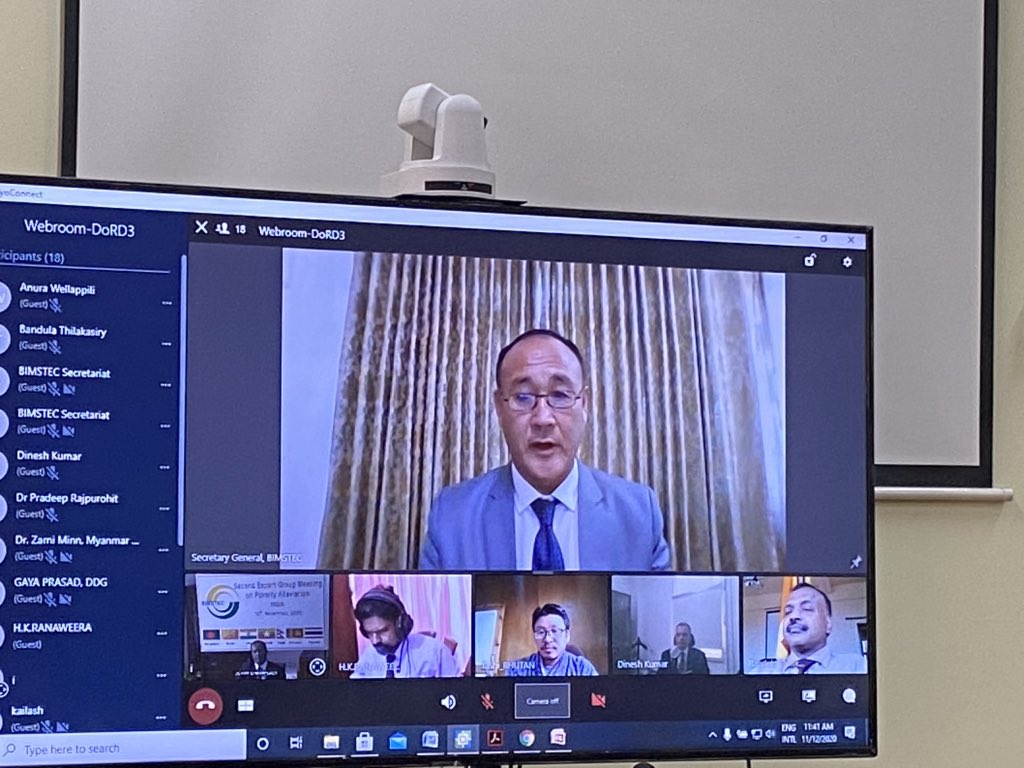 BimstecInDhaka's tweet photo. HE SG Tenzin Lekphell addressed the 2nd BIMSTEC Expert Group Meeting on Poverty Alleviation held virtually on 12/11/20.  He called on the meeting to review the progress achieved and strategize new measures to further Agenda 2030 as envisioned by the leaders of BIMSTEC. https://t.co/u5ieexsqP3
