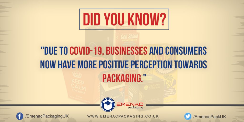 EmenacPackUK's tweet photo. #DidyouKnow? "Due to COVID-19, businesses and consumers now have more positive perception towards #packaging."

#customprintedboxes #custompackaging #customboxes #customboxpackaging #EmenacPackagingUK https://t.co/P63ShywBbc