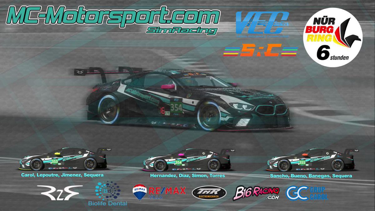 MCMotorsportmcm's tweet photo. Este sábado toca VEC de @SimRacingClub en Nürburgring. Carrera de 6h en la que participaremos con 3 coches. Suerte a todos. https://t.co/hBrQjTy6u0