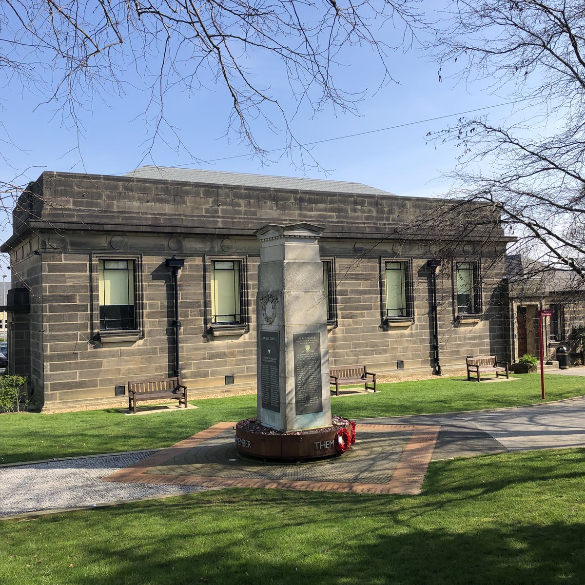 Inequality of funds and commemoration also existed. Here Ashville College’s Memorial Hall and Cenotaph. The addition of the brown stones is really lovely in the sunlight.
