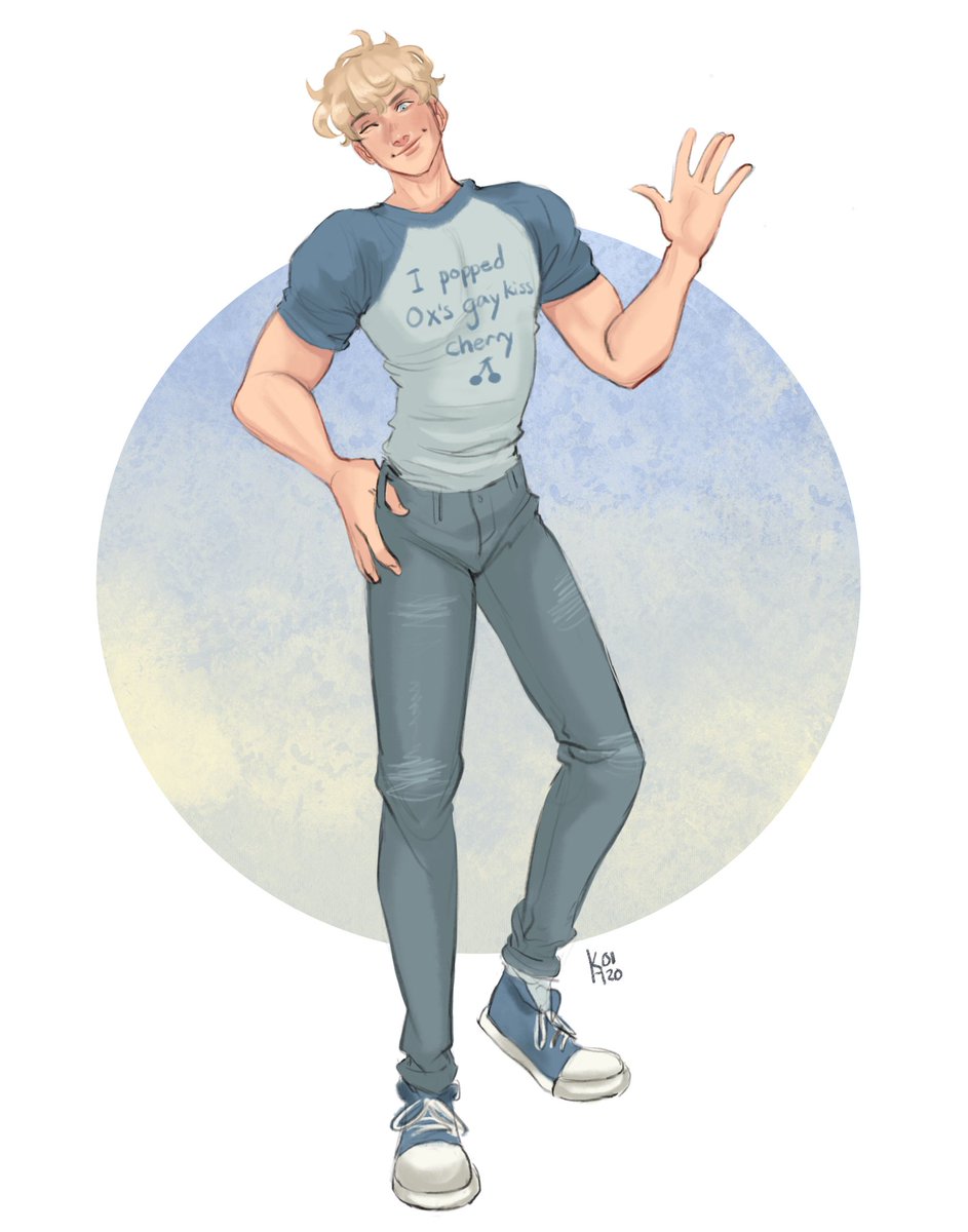 who_omst's tweet photo. This is Carter Bennett, popper of Ox's gay kissing cherry, and the menace of Gavin's life.
Thanks to @foxholdme for the art 🥰 https://t.co/EfrNpy8HlU