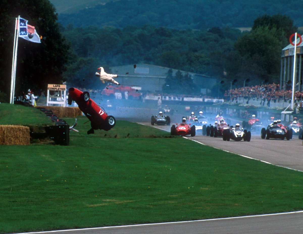 Basso488's tweet photo. Nigel Corner gets ejected @ Goodwood, Corner landed on the tire barrier &amp; survived. https://t.co/k9xEjJFx8L