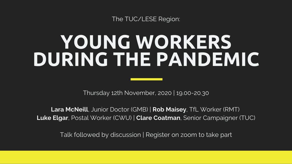UNISON_SE_YM's tweet photo. Last chance to sign up to the 'Young workers during the pandemic' TUC talk and discussion. It's happening tonight at 7pm. #youngworkersmonth #ywm2020 https://t.co/ZItWpIU2Ik