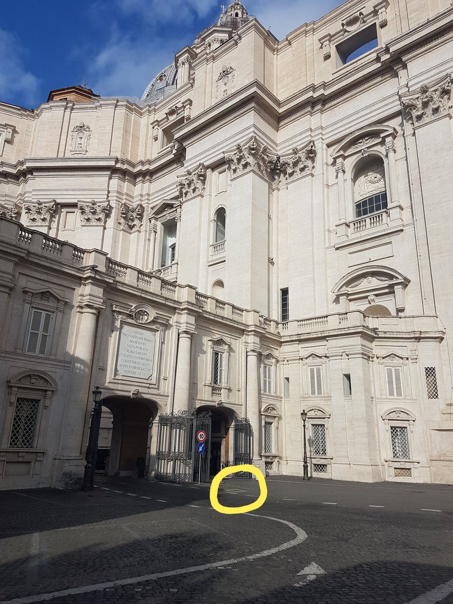 Entrance to the "scavi" in the  Vatican. The ring indicates where the St. Peter square obelisk originally stood - in the center of the circus of Nero. St. Peter died here and was buried at the road beside the circus - where Saint Peter's main altar stands today.