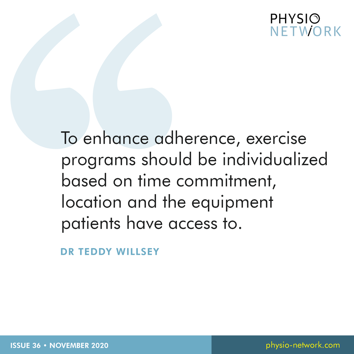 PhysioNetwork's tweet photo. Exercise adherence 🙌🏻
This is a great quote by Teddy Willsey. It's based on the new Holt et al 2020 study.
➡️ https://t.co/JvY3CUNMRs https://t.co/JDgvGWh3Fl