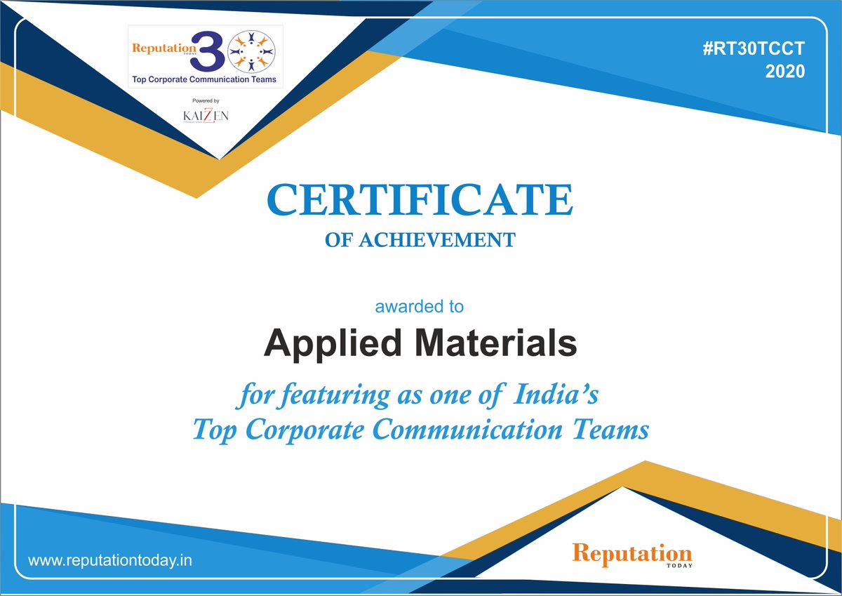Applied_India's tweet photo. Congratulations to #AppliedMaterialsIndia communications team for being recognized as one of the #top30 #corporatecommunications teams in India.
Kudos to @AnuroopaPereira,@deeptimandyam @singhdivya @vidyadance
#RT30TCCT #WeWorkHere, #IamApplied

https://t.co/cDndZYl1q2 https://t.co/GBqBJuqH7R
