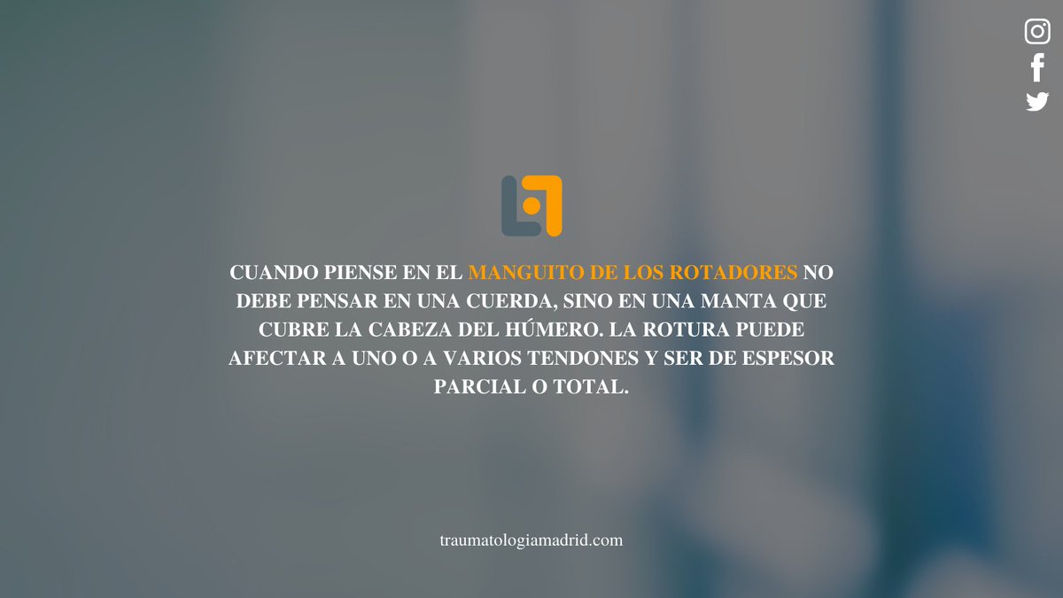 HOMBRO 🥼 Cuando piense en el MANGUITO DE LOS ROTADORES no debe pensar en una cuerda, sino en una manta que cubre la cabeza del húmero. La rotura puede afectar a uno o a varios tendones y ser de espesor parcial o total.

📲 Más en cutt.ly/wgNN1Nk