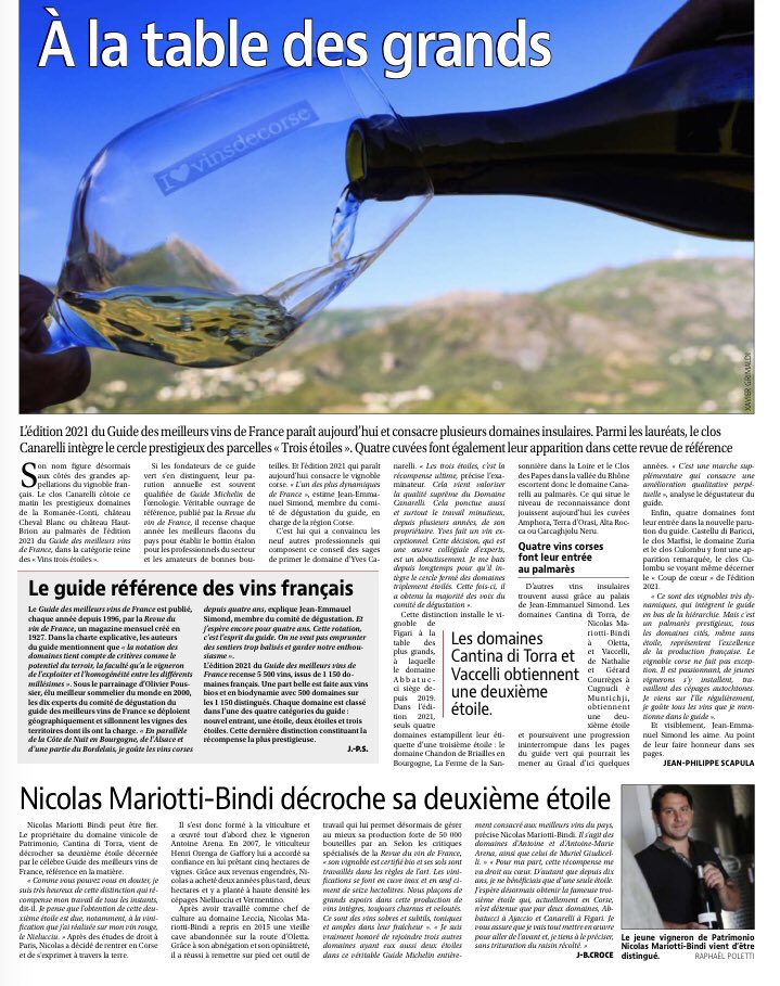PonzeveraJu's tweet photo. Le vignoble Corse poursuit son chemin vers l’excellence !
Bravo à Yves Canarelli, qui intègre le cercle très fermé des domaines triplement étoilés, aux domaines Cantina di Torra de @mursaglia et Vaccelli de Nathalie et Gérard Courrèges, pour leur deuxième étoile. https://t.co/8NyQNo9RHU