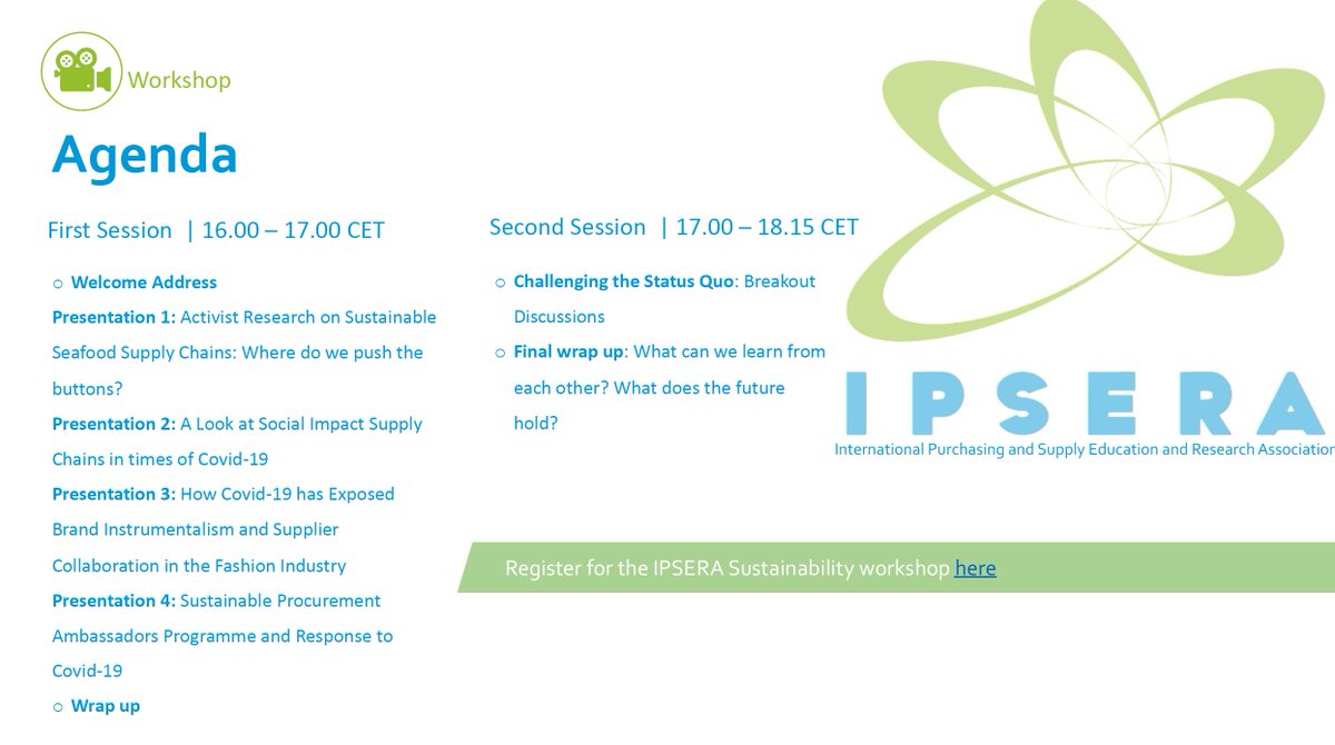 Sustainability Workshop will  be the debut event of Year of IPSERA! Join us on Mon 30 Nov at 4pm CET
#sustainability #IPSERA #thevoices #covid19 #supplychainsustainability #IPSERAspirit #yearofipsera