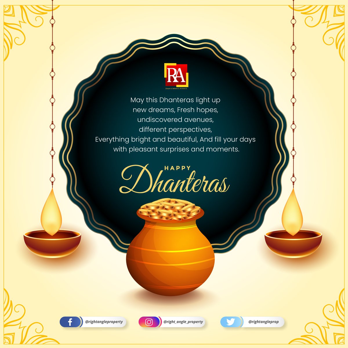 rightangleprop's tweet photo. May this Dhanteras light up new dreams, Fresh hopes, undiscovered avenues, different perspectives, Everything bright and beautiful, And fill your days with pleasant surprises and moments.
Right Angle Property wishes you a Happy Dhanteras!
#RightAngleProperty #HappyDhanteras https://t.co/rZ9rbqaDrL