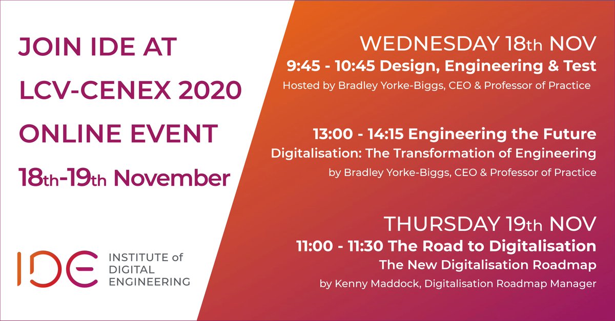 IDE__UK's tweet photo. 📅1 week to go until @lcv_event!
Join @IDE__UK at #LCV2020 as we take part at the UK Government Pavilion. Learn more about our projects ,#Digitalisation and the #IDEUK led @AutoCouncilUK #Digitalisationroadmap.
❗️Register here: https://t.co/azHQjD7dQb https://t.co/uq22tyORUT