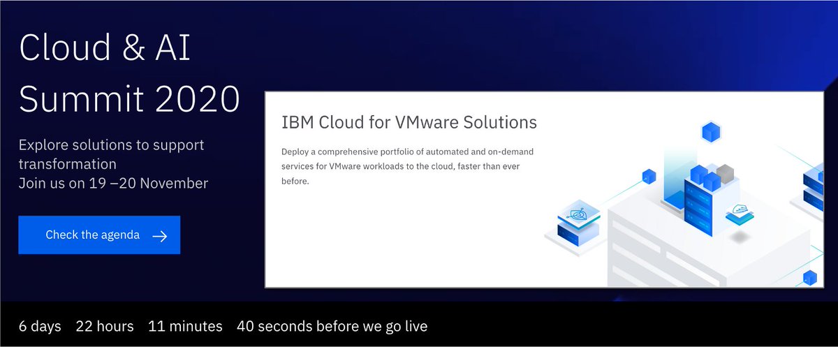 Only 6 days left!  Join me at the “#Cloud &amp; #AI Summit 2020” on the 19th and hear me talk about “When and how your enterprise-grade applications can make the step into Cloud using the unique combination of VMware and IBM Public Cloud?”
Agenda + Register >> ibm.com/nl-en/marketin…