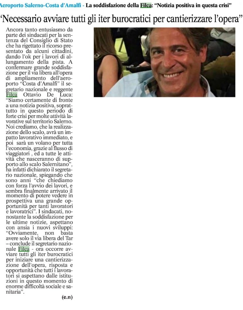 FilcaCisl's tweet photo. Via libera all'ampliamento dell'aeroporto "Costa d'Amalfi", Ottavio De Luca (Filca #Campania): "Notizia positiva per il territorio, ma bisogna avviare subito gli iter burocratici per aprire i cantieri". 
#Salerno #lavoro #infrastrutture #12novembre https://t.co/CceLGHAnn6