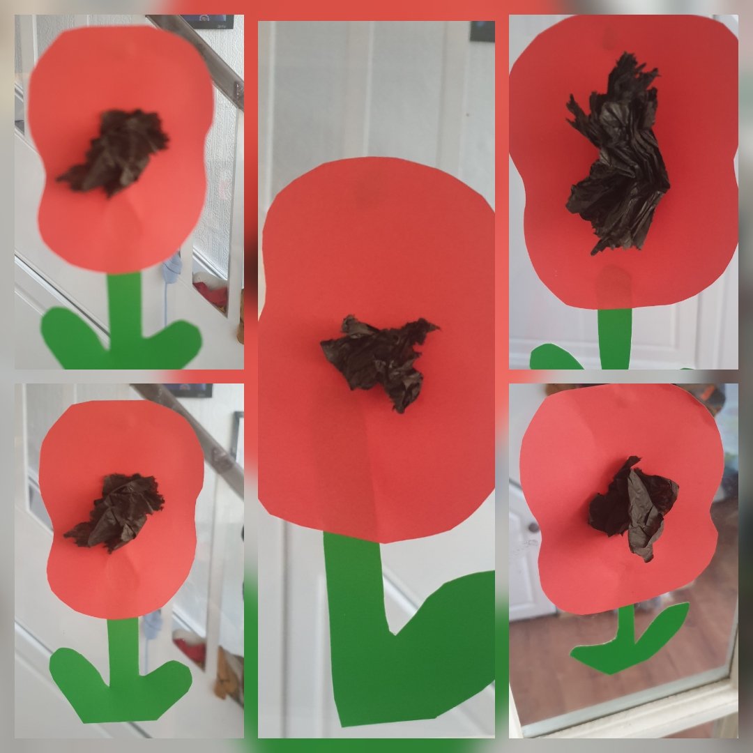 Jakob is currently isolating and missed his school remembrance ceremony yesterday so we made our own poppys and did our 2minute silence and Jakob read out his remembrance pray that he wrote. @StJohnsL22 #WeWillRememberThem