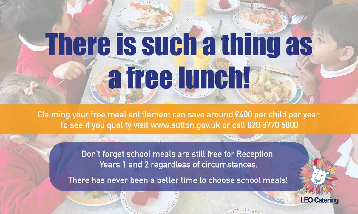 It's #NationalSchoolMealsWeek!

Claiming your free meal entitlement can save around £400 per child per year. Apply here ⬇️
sutton.gov.uk/info/200521/be…

Reception, Years 1 & 2 are entitled to free meals regardless of circumstance.

☎️Contact your school office to book today!
#NSMW2020