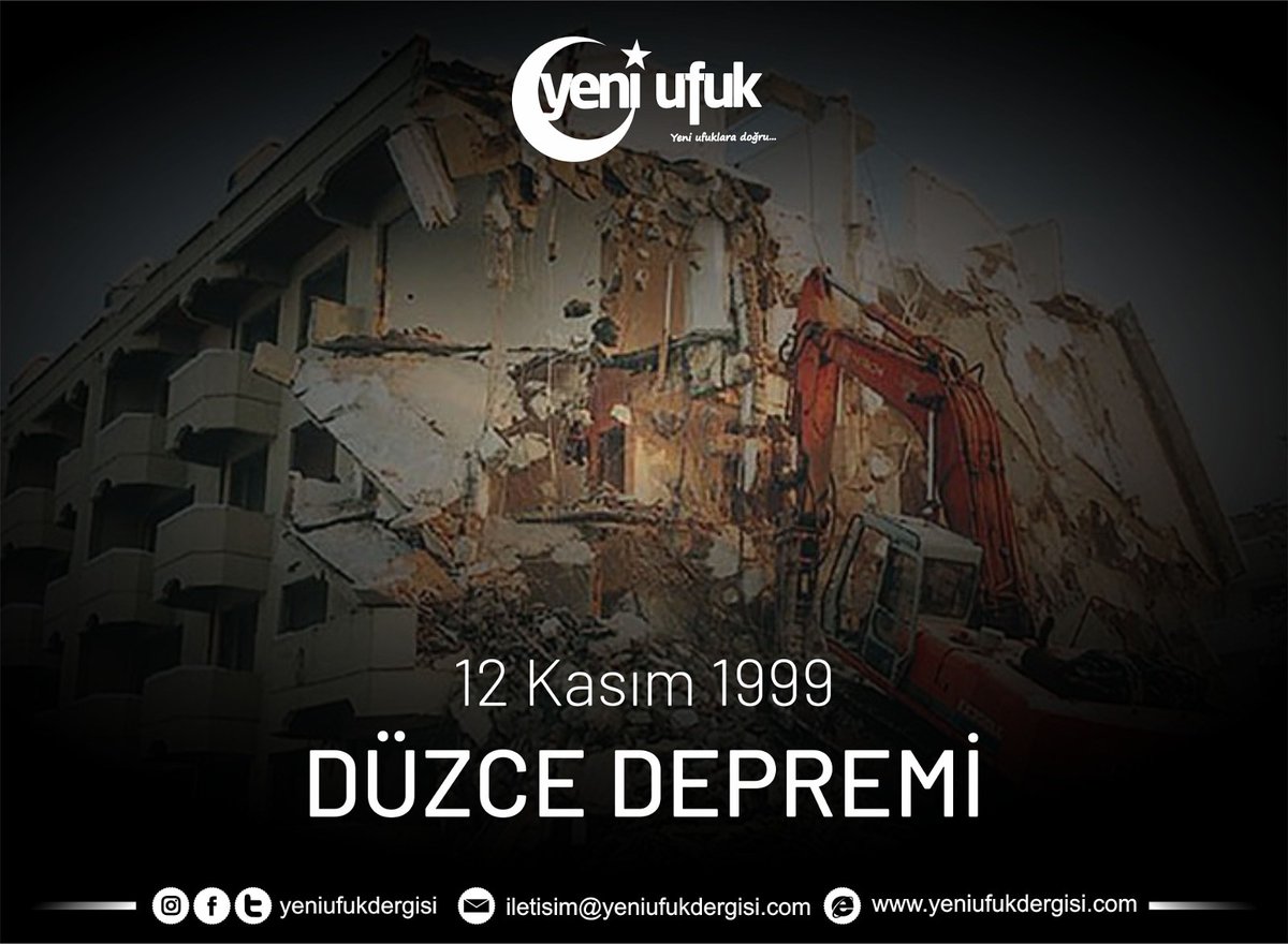 1999 yılının acı hatıralarından olan Düzce depreminde hayatını kaybeden vatandaşlarımıza rahmet, yakınlarına baş sağlığı diliyoruz.

#düzcedepremi #yeniufukdergisi #yeniufuk #yeniufuklaradoğru #dergi
