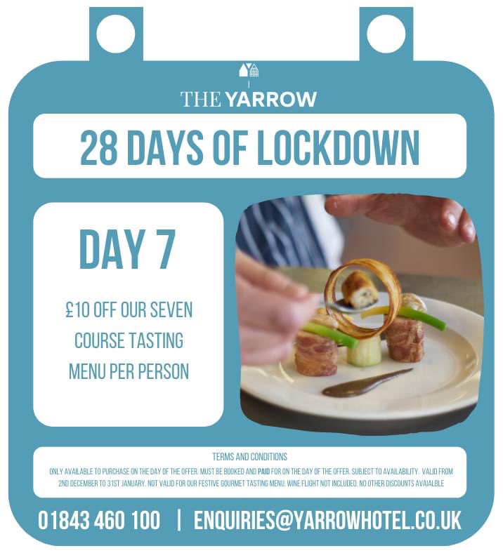 yarrow_hotel's tweet photo. 🔐 DAY SEVEN 🔐
Leave the cooking and washing up to us and enjoy £10 off our seven course tasting menu per person! 😍🍴
For an extra treat why not opt for our matching wine flight too 🍷
#theyarrowhotel #broadstairs #28dayslockdown #tastingmenu https://t.co/wVLZXOSYwj