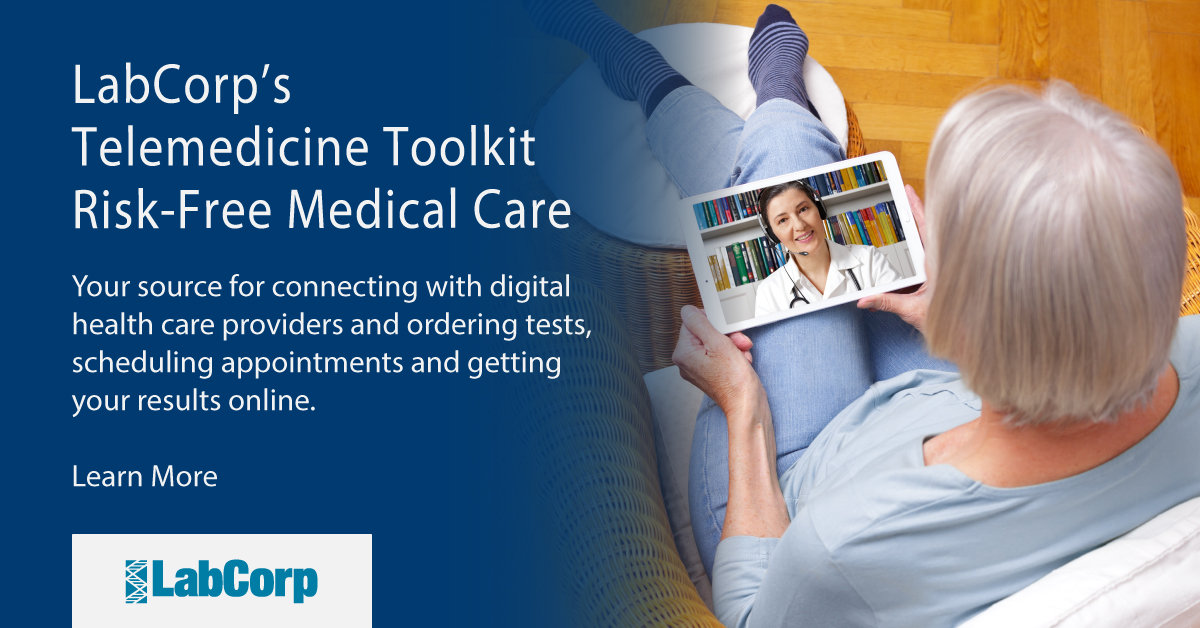 Labcorp's tweet photo. Looking for a digital alternative to an in-person doctor’s visit? Labcorp’s #Telemedicine options can help. Learn more: https://t.co/w93EbYLeqK #KeepSocialDistancing #StopMedicalDistancing https://t.co/VitFfx9ik0