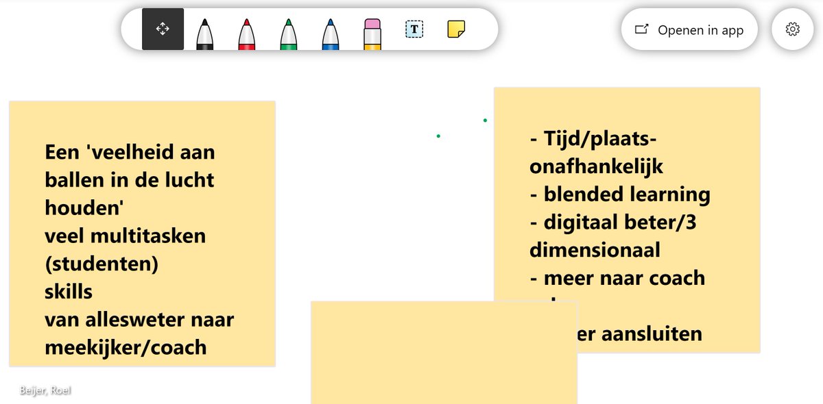HSLeidenNL's tweet photo. Hoe ziet de rol van docenten eruit in 2030 volgens onze deelnemers? Een docent is nog steeds een multitasker, maar de rol moet meer verschuiven van allesweter naar coach. Het onderwijs zal volledig blended zijn en minder tijd en plaats gebonden. #OWF2020 https://t.co/h2nui9kMtx