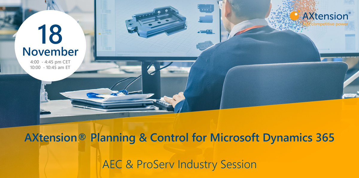 AXtension's tweet photo. Do you find Microsoft Dynamics 365 limiting when it comes to project planning and control? 

Join our industry webinar and learn how AXtension® Planning &amp; Control optimizes critical project management areas in Microsoft Dynamics 365. 

https://t.co/ONzixhr57w https://t.co/n440EIPwUV