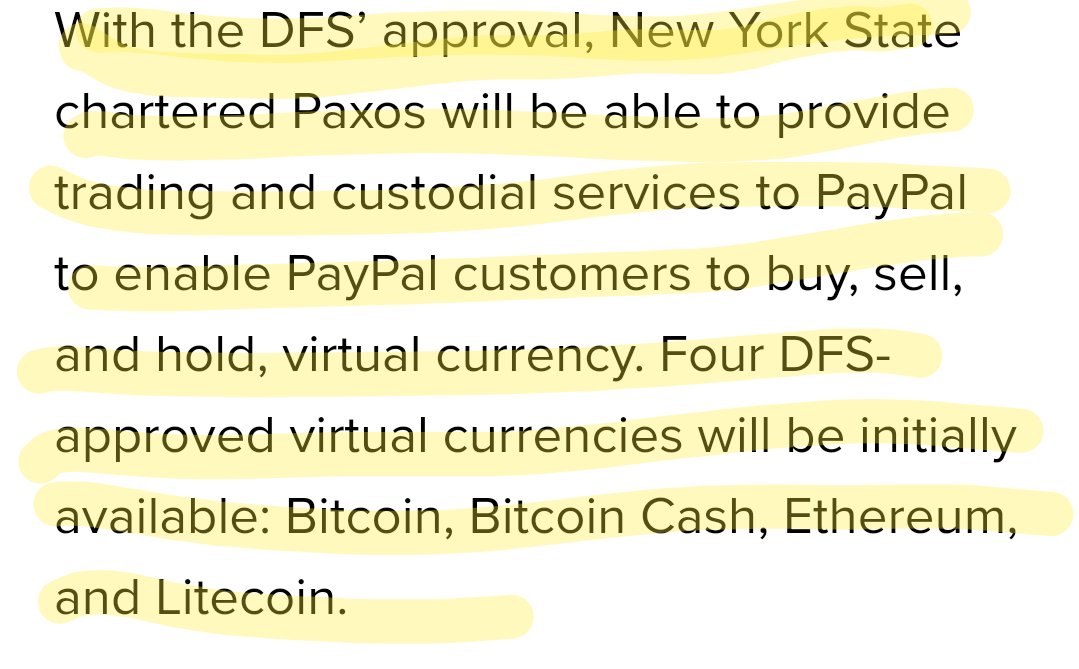 2/3 Paypal and their custodian Paxos are operating under a NY Bitlicense. That's a regulatory framework necessary to operate in the state of New York. See this press release: https://www.dfs.ny.gov/reports_and_publications/press_releases/pr202010211It says that Paxos is PayPal's custodian operating under Bitlicense.
