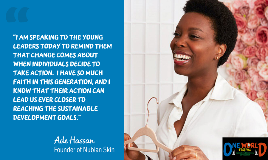 NestleUKI's tweet photo. First speaker is award-winning entrepreneur & founder of @nubianskin, Ade Hassan. After years of struggling to find skin-tone undergarments that matched her darker skin, she decided to create a company that would offer women of colour different options. 😍
#ONEWORLD2020🌎 https://t.co/AuEqwevQrg