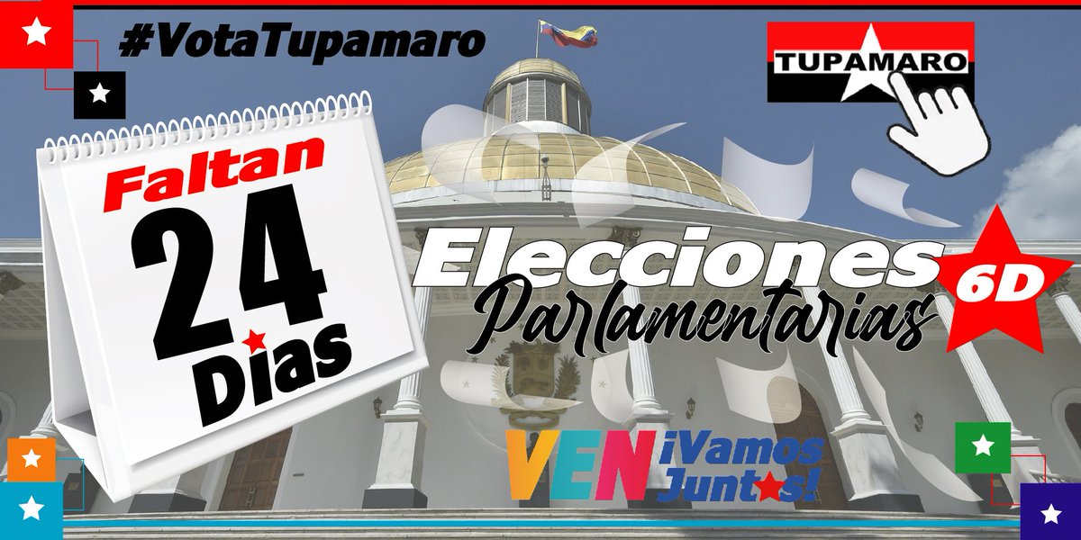 ¡FALTAN 24 DÍAS PARA LA GRAN VICTORIA POPULAR!
El #6Dic tenemos que cambiar la AN y juntos lograr lo que el Libertador proponía ..."La mayor suma de felicidad posible, mayor suma de seguridad social y mayor suma de estabilidad política”…
#VamosJuntos #VotaTupamaro
