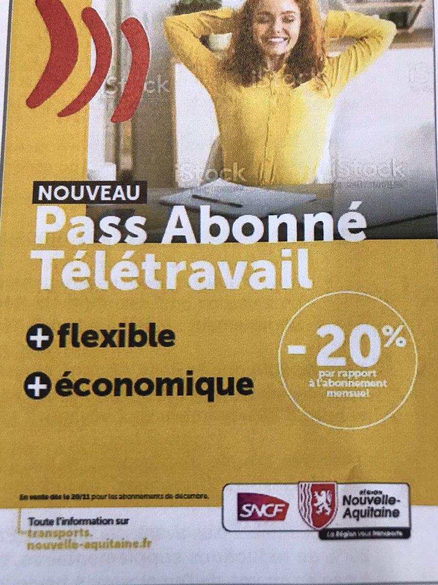 #SNCF  Une  nouveauté en + dans les mesures commerciales pour <a href="/TERNouvelleAQ/">SNCF Voyageurs TER NOUVELLE-AQUITAINE</a> lancement du pass mensuel TÉLÉTRAVAIL. Un dispositif flexible, simple et économique en vente dès le 20/11 pour un début le 1er décembre. Du mieux pour les voyageurs/travailleurs du quotidien @CapTER2020