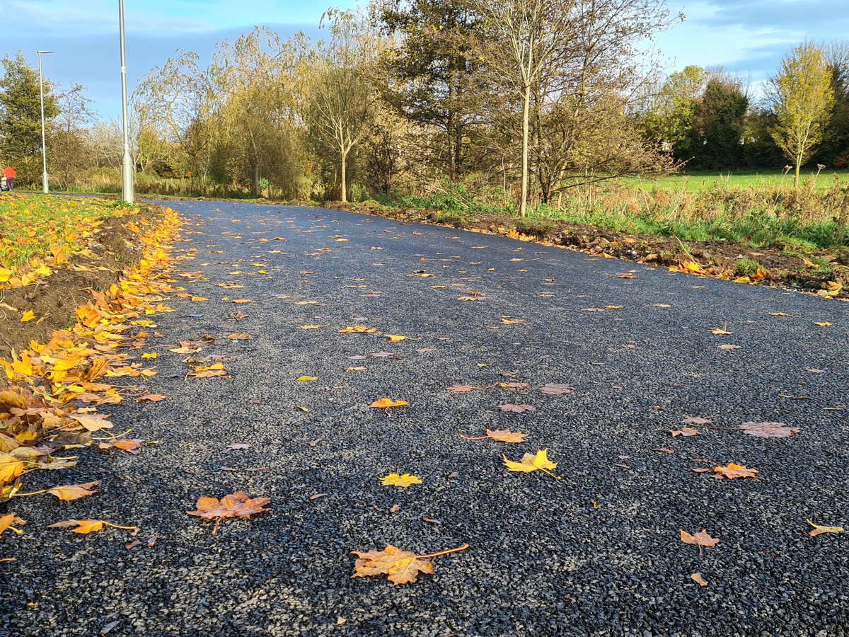 dlrcc's tweet photo. Plenty of people out in their 5k in Kilbogget Park this morning! Our Parks teams are currently undertaking path widening &amp; improvement works in this park &amp; others to make space for everybody. 🚶🏻‍♀️👨🏼‍🦽🚶🏽‍♂️

(P.S. near tree roots we use a 'no dig' method 🌳🍂 )

#LiveableSpace
#Parks https://t.co/CSNf2vNuae