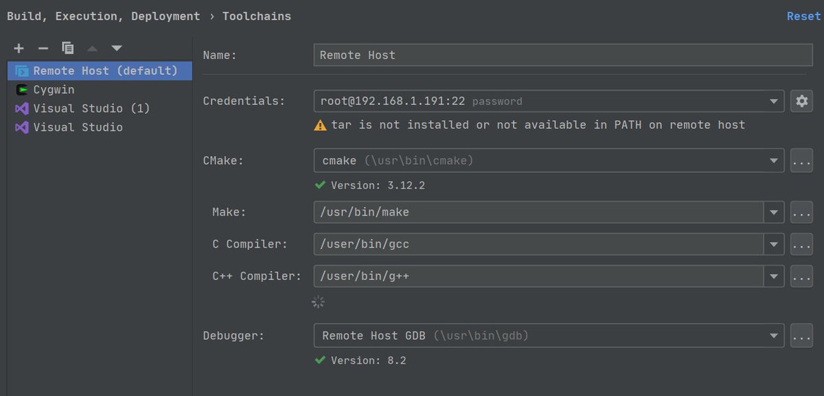 huebehuebe's tweet photo. Hey @clion_ide, I'm trying to remote develop on an embedded device. SSH connection works, but tar cannot be found, but it is installed (BusyBox v1.29.3) and can be used on a terminal. https://t.co/s3mIJkQCww