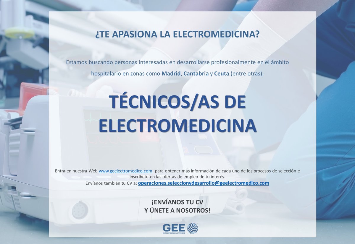 GEElectromedico's tweet photo. Estamos contratando Técnicos/as de Electromedicina. Entra en nuestra Web https://t.co/aUqjdd3Tgh para obtener más información. Enlace directo a las ofertas de empleo: https://t.co/SRSxJ5DawV https://t.co/M2J0jVV2ss