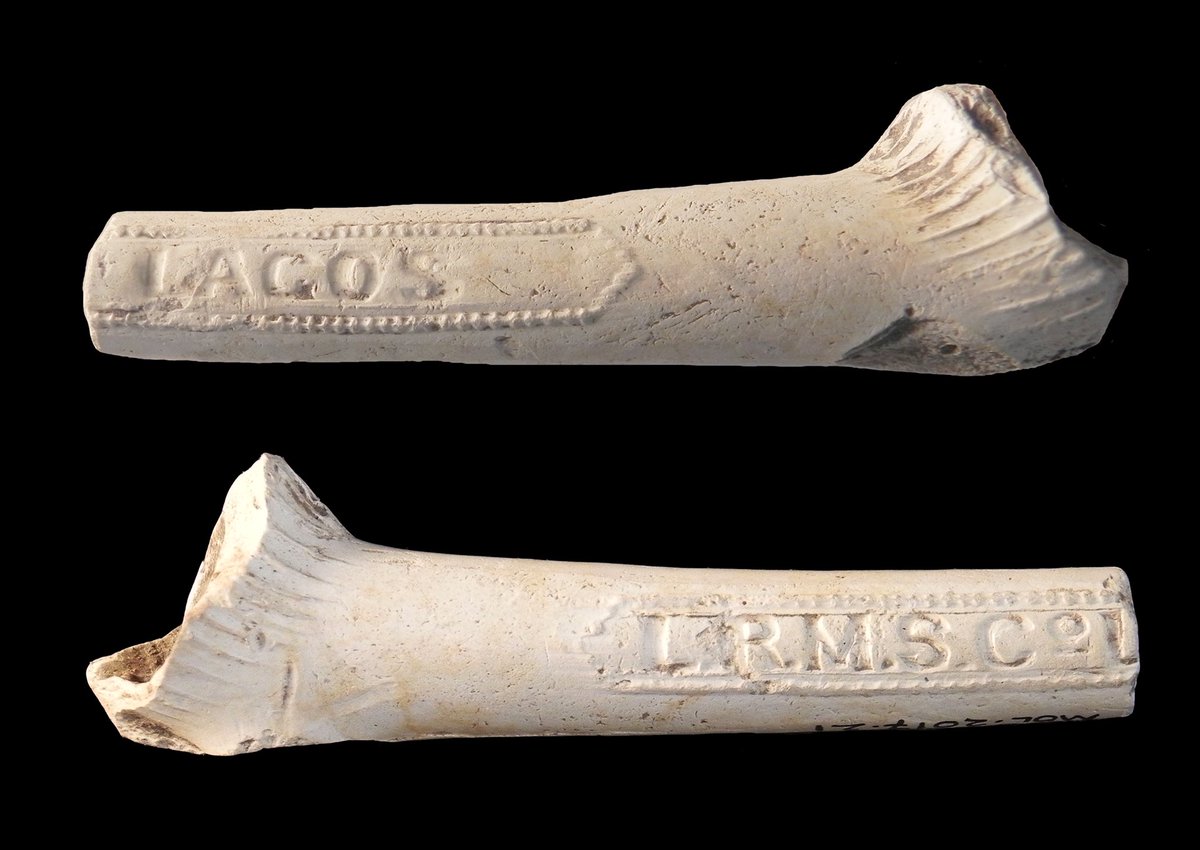 12/15 For my final example a very common and possibly much maligned type of find – a clay pipe from the site of Kings Dock, Liverpool, now with  @MuseumLiverpool, late 19th Century (so quite late for a clay pipe). Stamped with the letters ‘L.R.M.S Co. L’ and ‘LAGOS’.  #SMACon2020