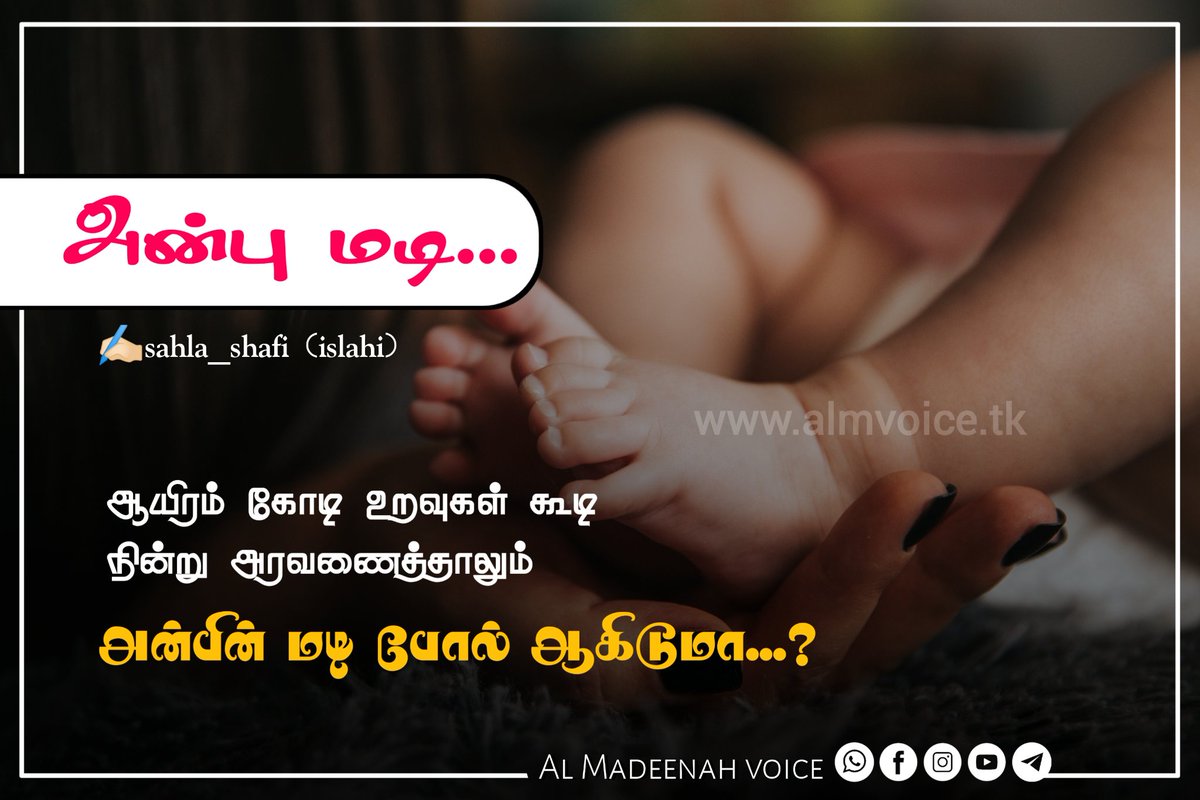 MadeenahVoice's tweet photo. அன்பு மடி...♥

•✍🏻sahla_binth_shafi (islahi)
Puttalam•

கிடைக்குமோ...!!!
மீண்டும் அந்த வரம்...
ஆயுள் முழுதும் பாசம் கொண்ட என் அன்னையின் அன்பு மடி...♥

முழுமையாக வாசிக்க👇🏻
https://t.co/JBALOY8pjv

°••இவ் ஆக்கத்தினை பகிர்ந்து  மற்றவர்களையும் பயனடையச் செய்யுங்கள்••° https://t.co/VNi0wKc1yt