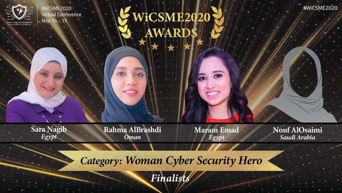 WiCSME's tweet photo. Presenting to you โWomen Cyber Security Heroesโ, who have overcome significant challenges in their personal lives to remain in the community and help make it a better and safer cyberspace.
#WomenInCyberSecurityME salutes you for your grit and perseverance.
#WiCSME2020 #WiCSME https://t.co/Z1ebHNwHX5