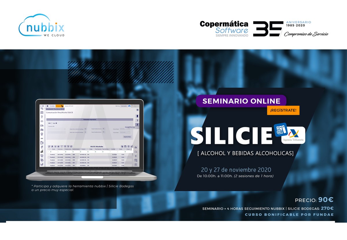 🔔𝙉𝙪𝙚𝙫𝙤 𝙨𝙚𝙢𝙞𝙣𝙖𝙧𝙞𝙤: #𝙣𝙪𝙗𝙗𝙞𝙭 | #𝙎𝙄𝙇𝙄𝘾𝙄𝙀 #𝘽𝙤𝙙𝙚𝙜𝙖𝙨 📝,
sobre el Nuevo Sistema de llevanza de la contabilidad de los productos objeto de los #ImpuestosEspeciales implantado por la #AEAT.

📅 20 y 27 de noviembre de 2020.
bit.ly/2It0LRW