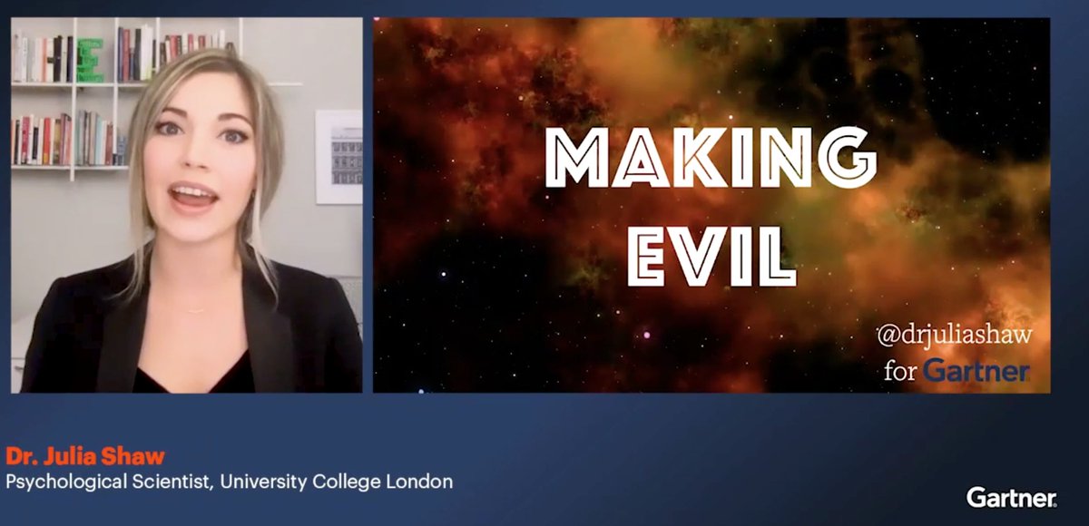 DrCyrilOnwubiko's tweet photo. Fascinating talk on #MakingEvil by the distinguished psychologist Dr Julia Shaw @drjuliashaw at the @Gartner_inc #GartnerSYM #CIO Symposium... liked 'you can't opt out of being political'
#Ethicalbehavior #ethics #morality #wrong #right https://t.co/8XrkXK4TqB