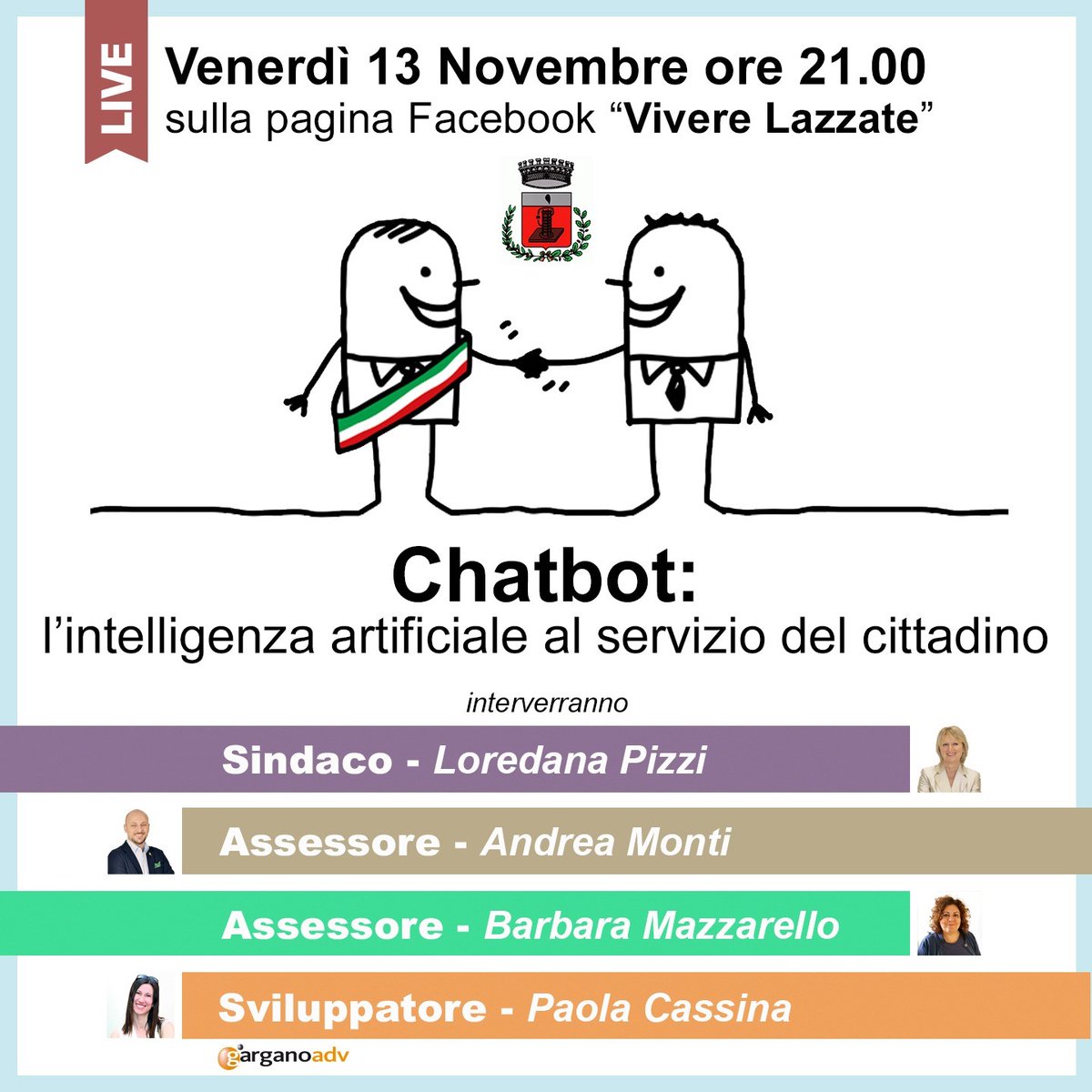 Lazzate's tweet photo. presto a #lazzate arrivera' il chatbot! L'intelligenza artificiale a disposizione dei cittadini 24h e 7 giorni su 7. Appuntamento online domani sera h 21 per presentazione su pagina fb vivere lazzate https://t.co/hpbrHhL2l4