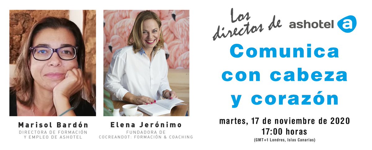 Ashotel's tweet photo. 🗣 #LosdirectosdeAshotel

✅ ¡¡Nuevo directo!! Con @Elena_Jeronimo, coach profesional especializada en relaciones humanas y comunicación, que charlará con @BardonMarisol, directora de #Formación y #Empleo de #Ashotel

📆17/11 ⏰17:00 h. 📝Inscríbete 👉🔗 https://t.co/ZT3oHTUHSY https://t.co/7j97jJlkkB