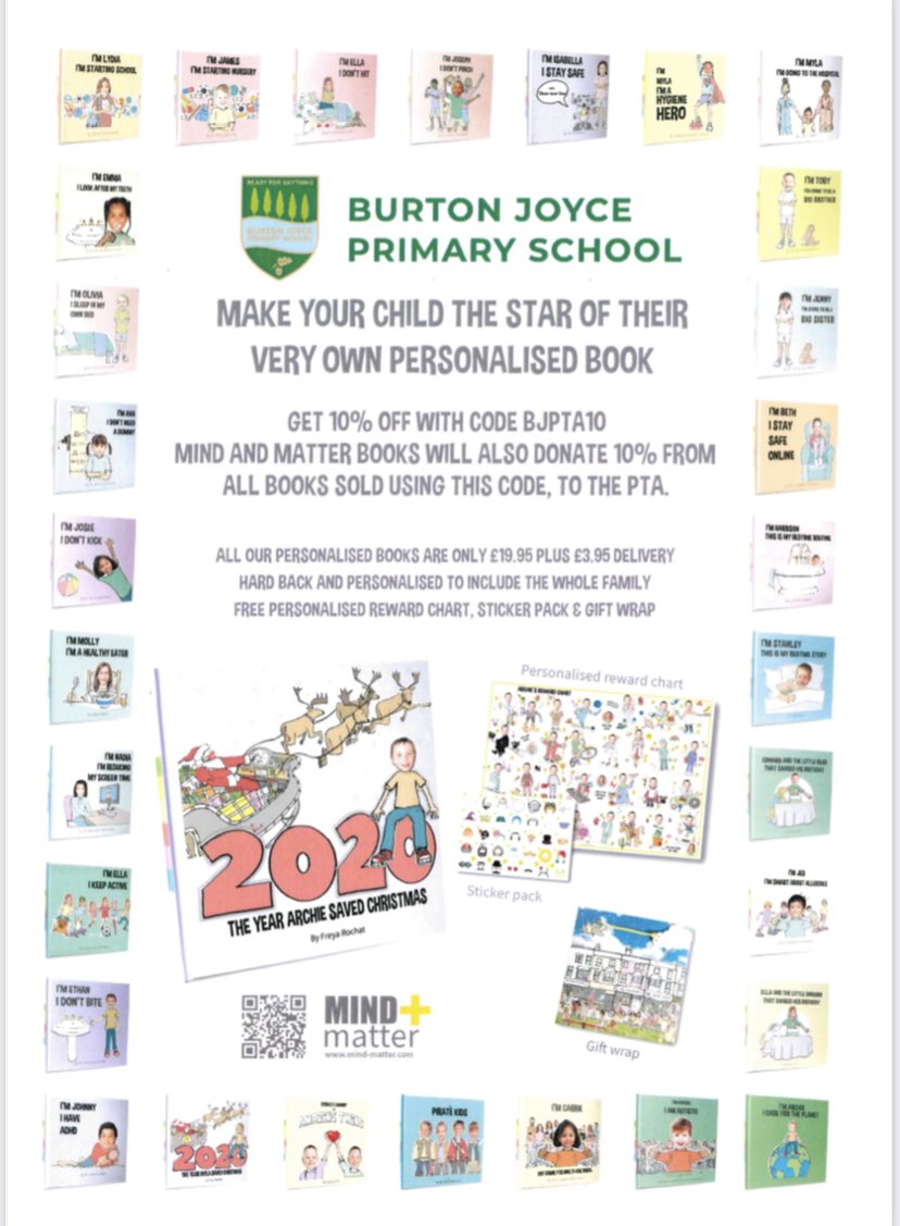 Order personalised children’s books from Mind and Matter and use code BJPTA10 to donate 10% of the purchase total to our fabulous PTA.