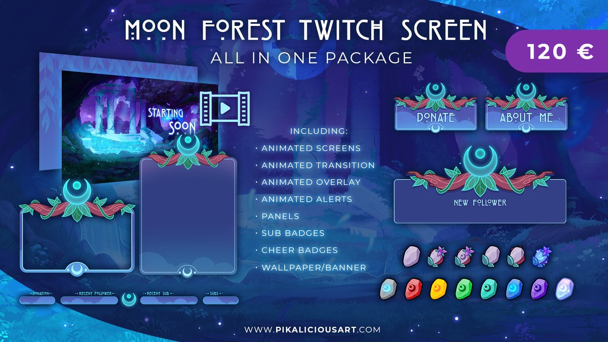 pikaliciousart's tweet image. 🌙Moon Forest Twitch Design Packages🌙

I am put so many hours in this Design and I am so happy how it turned out😍
Different Packages are now up for Sale on Gumroad!
-&amp;gt;gumroad.com/pika4ever

Your Feedback, RTs, Shares and Likes are really appreciated💜