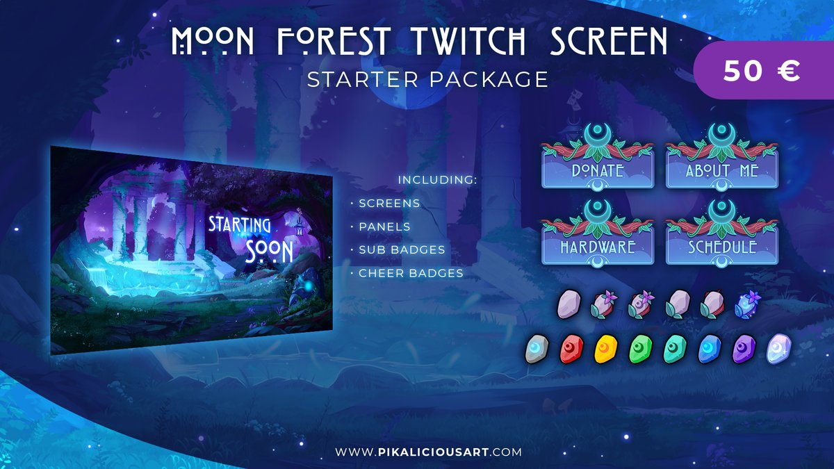 pikaliciousart's tweet image. 🌙Moon Forest Twitch Design Packages🌙

I am put so many hours in this Design and I am so happy how it turned out😍
Different Packages are now up for Sale on Gumroad!
-&amp;gt;gumroad.com/pika4ever

Your Feedback, RTs, Shares and Likes are really appreciated💜
