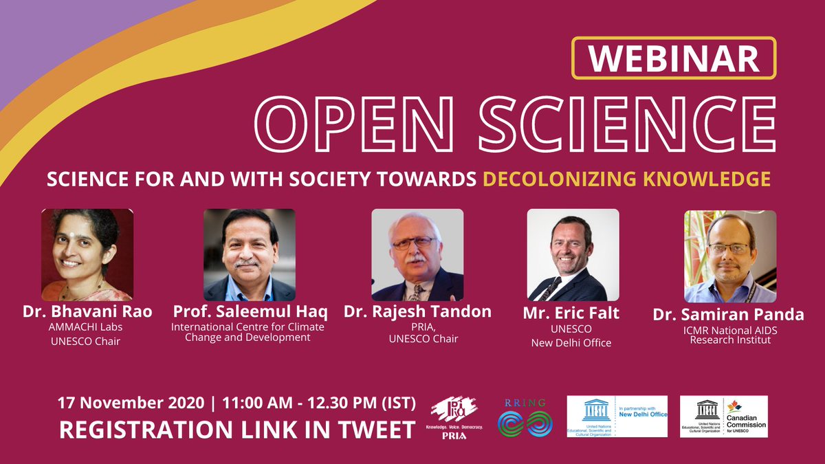 UNESCOchairCBR's tweet photo. How can #OpenScience respond to global challenges of today? How can knowledge be democratized to bring scientific developments closer to citizens? Join this global movement for #decolonizationofknowledge on 17th November. Register below! https://t.co/HZ4pH8G0JD https://t.co/qA205ANLgK
