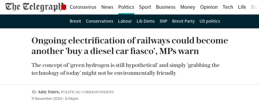 How the media works, rail decarbonisation editionMPs take evidence from expertsone MP questions electrificationexperts set him straightnewspaper turns MP's comment into headlineheadline and article says "MPs" (plural)Let's review the evidence, shall we?1/